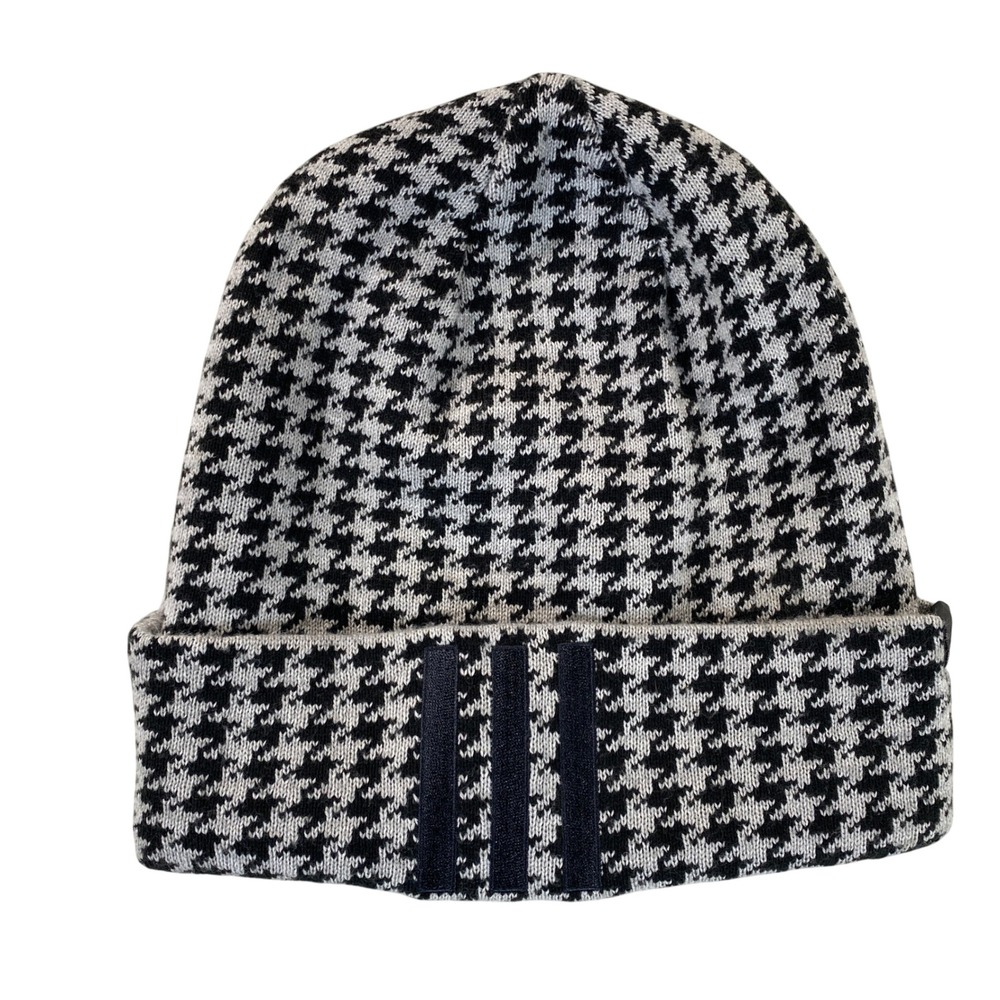 Adidas Ivy Park Houndstooth Beanie Hat Black Grey Beyonce Three Stripe OS